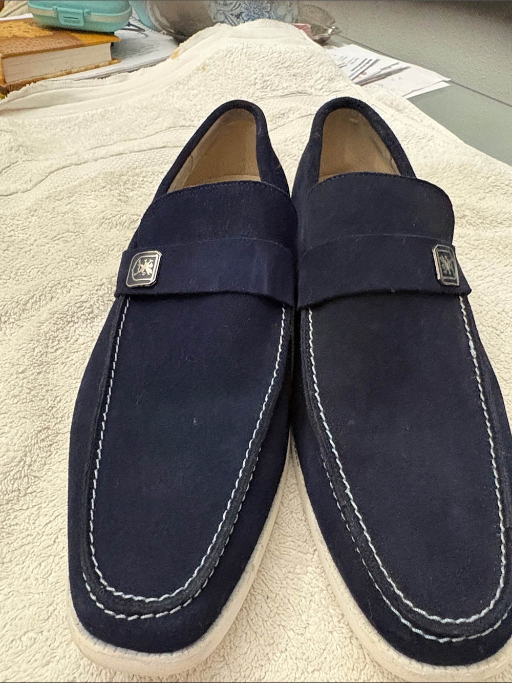 Stacy Adams Navy Blue Suede Slip-On Loafers